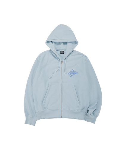 Stüssy Surf Size Garment Dyed Zip Hoodie Sky Blue
