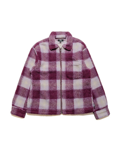 Stüssy Zip Sherpa Shadow Plaid Berry