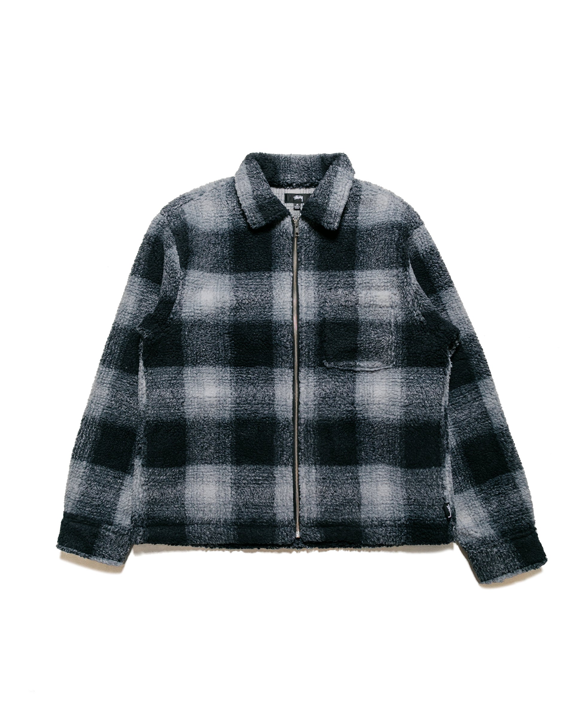 Stüssy Zip Sherpa Shadow Plaid Black