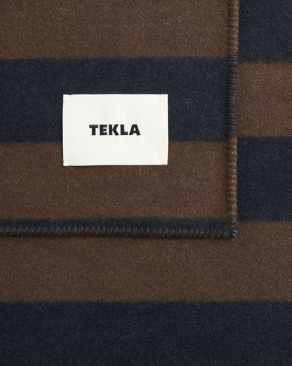 Tekla Lambswool Blanket Walnut & Dust Blue Stripes