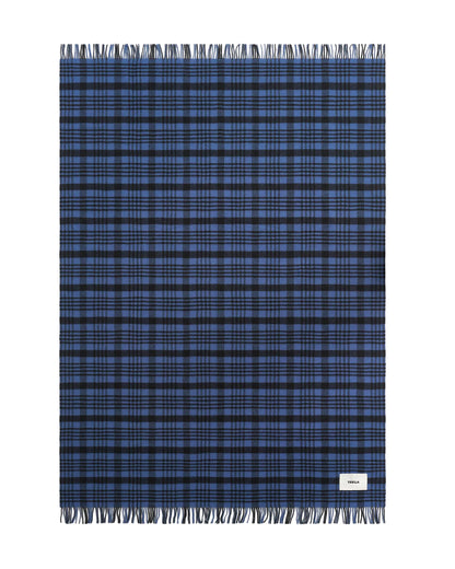 Tekla Lambswool Fringed Blanket Blue Plaid