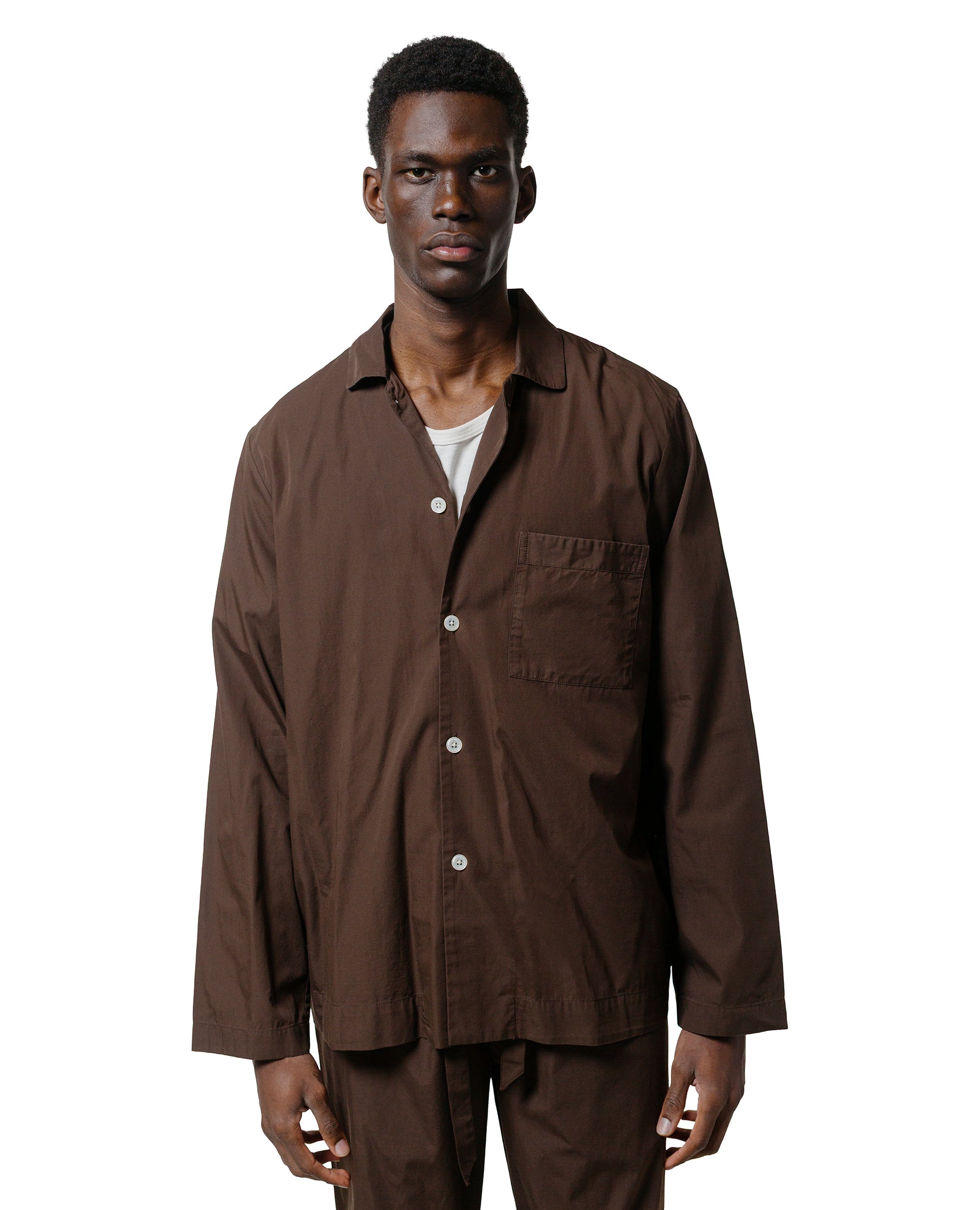 Tekla Poplin Pyjama Shirt Coffee