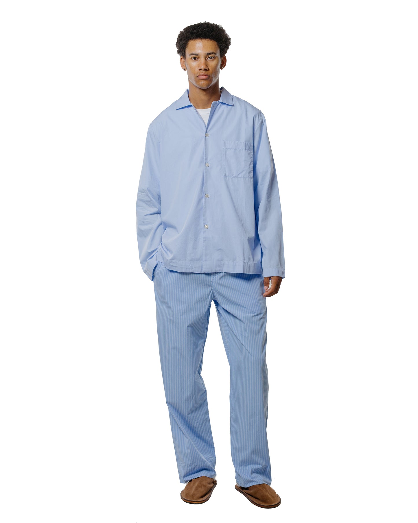 Tekla Poplin Pyjama Shirt Shirt Blue