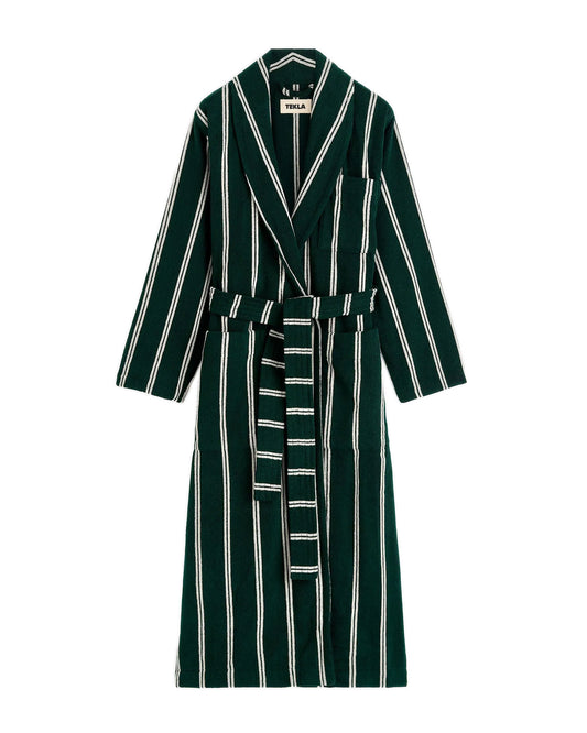 Tekla Terry Classic Bathrobe Forest Green Stripes