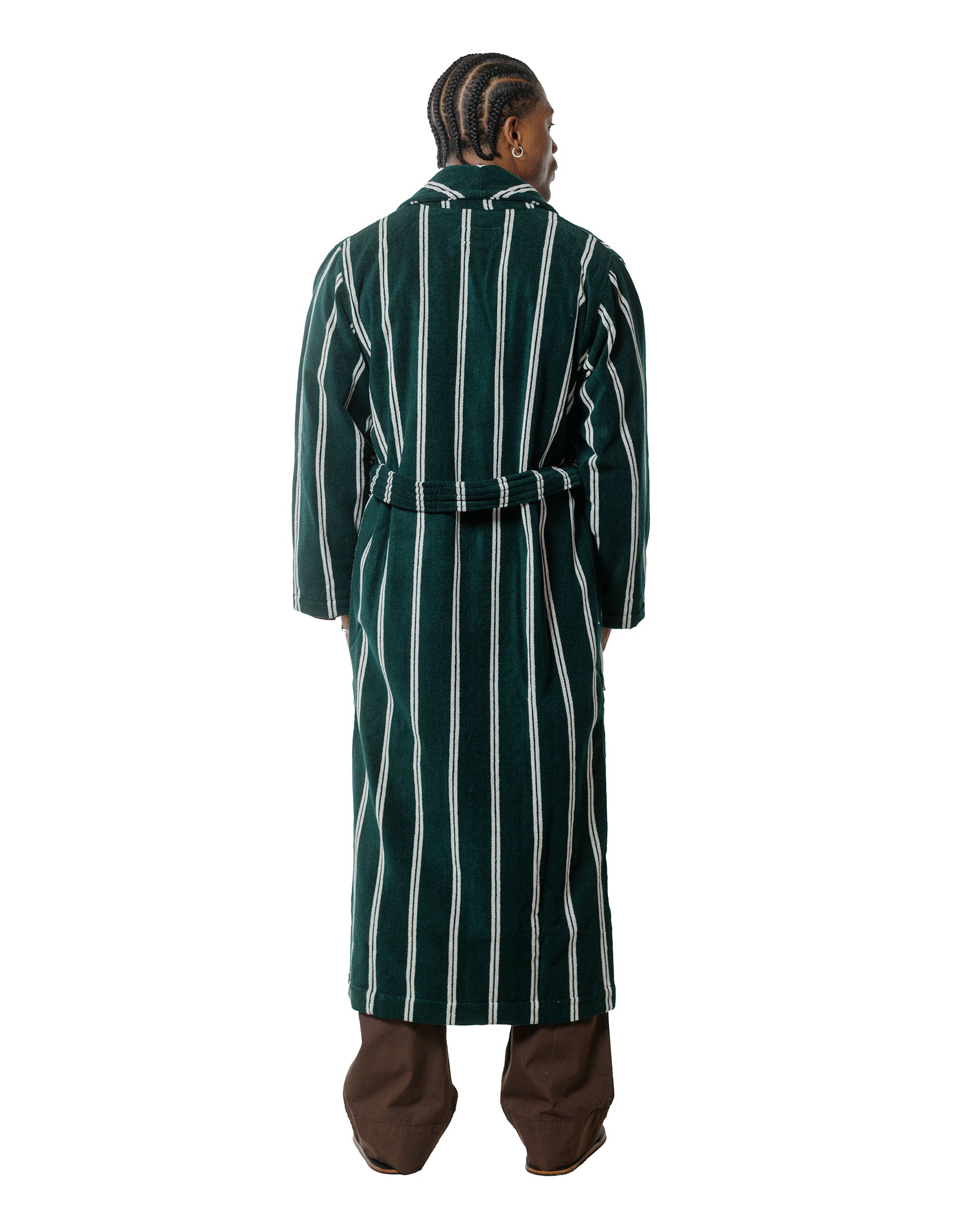 Tekla Terry Classic Bathrobe Forest Green Stripes