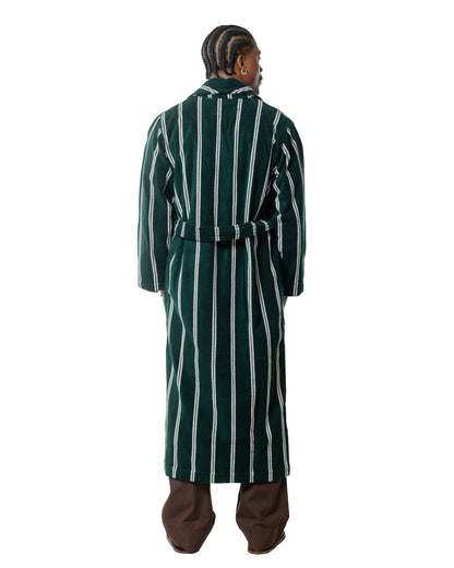 Tekla Terry Classic Bathrobe Forest Green Stripes