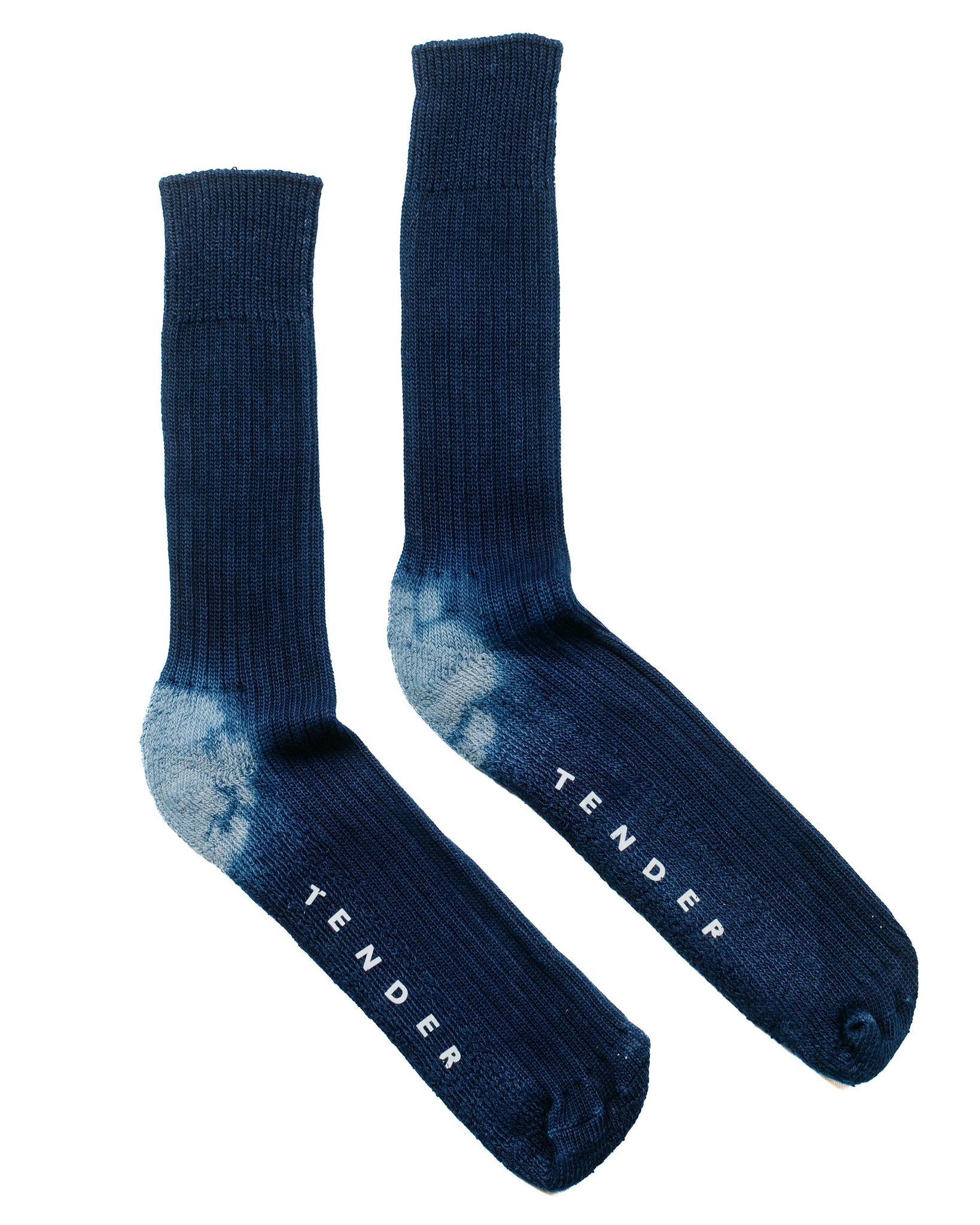 Tender Rib Calf Socks Cotton Achilles' Heel Indigo Dyed