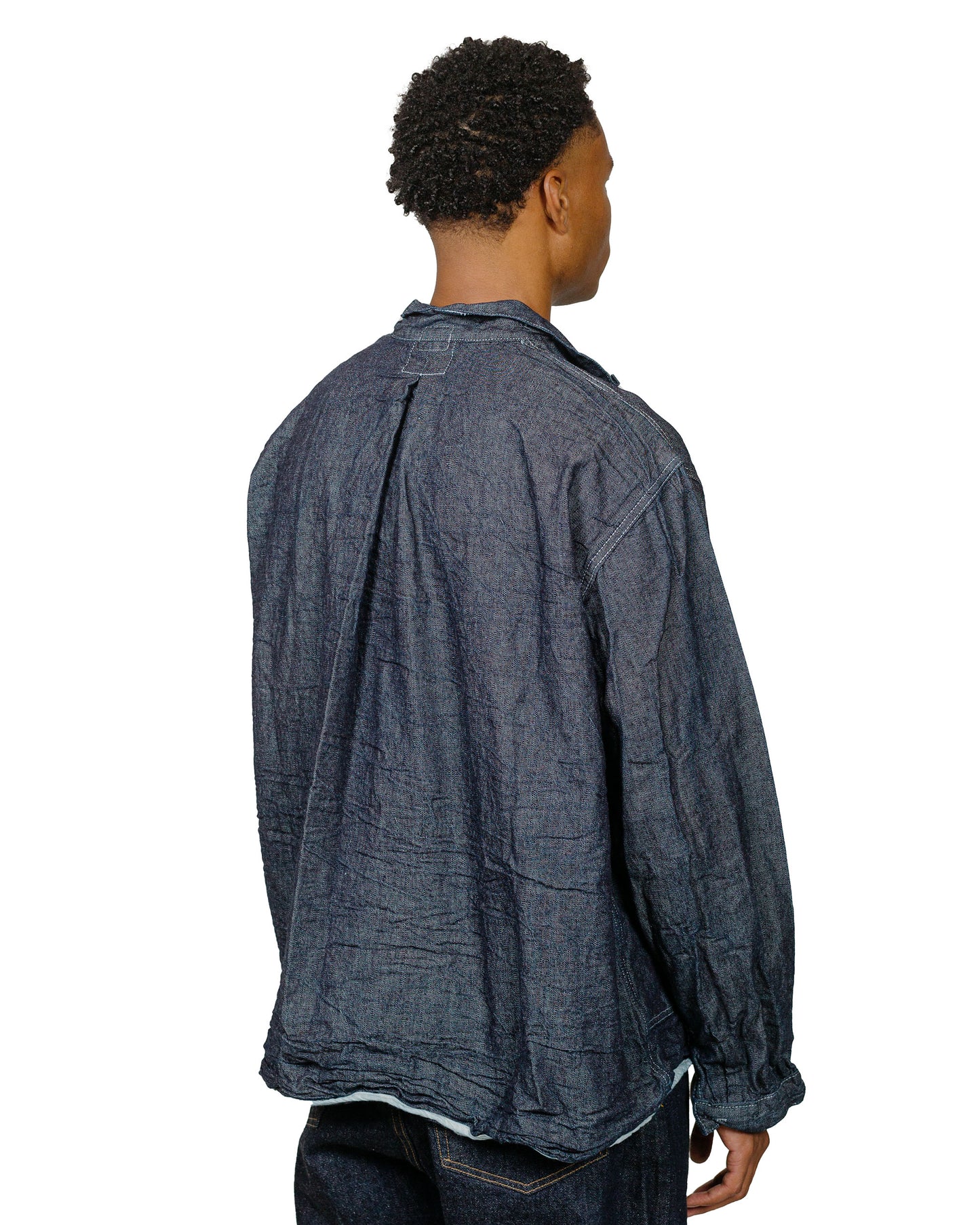 Tender Type 464 Webbing Fly Shirt Indigo Chambray Cotton Tote Cloth Rinsed model back