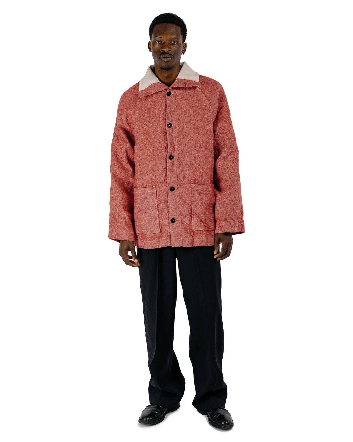Tender Type 975 Collared Drafting Coat Red Wool Carpet Twill Rinsed