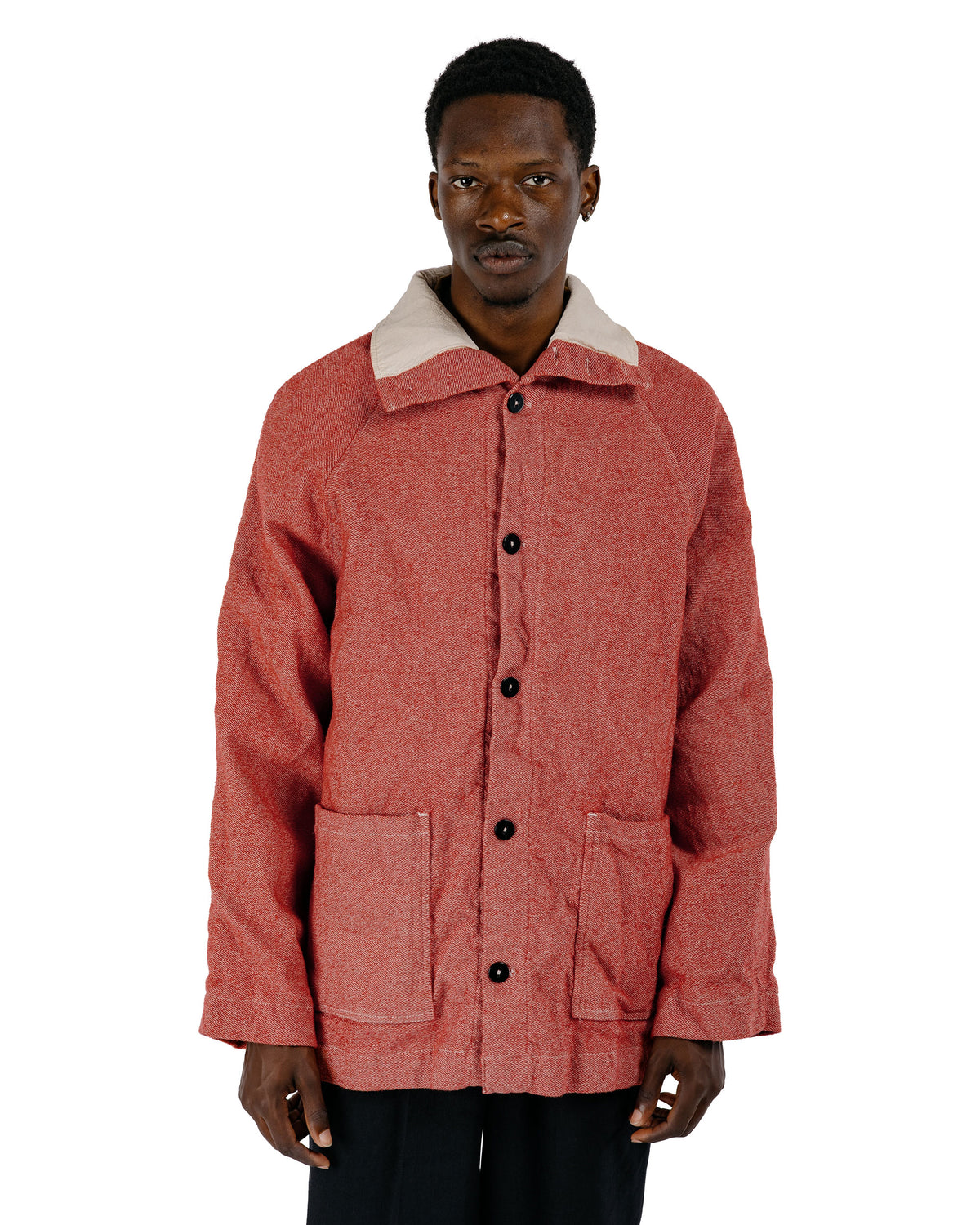 Tender Type 975 Collared Drafting Coat Red Wool Carpet Twill Rinsed
