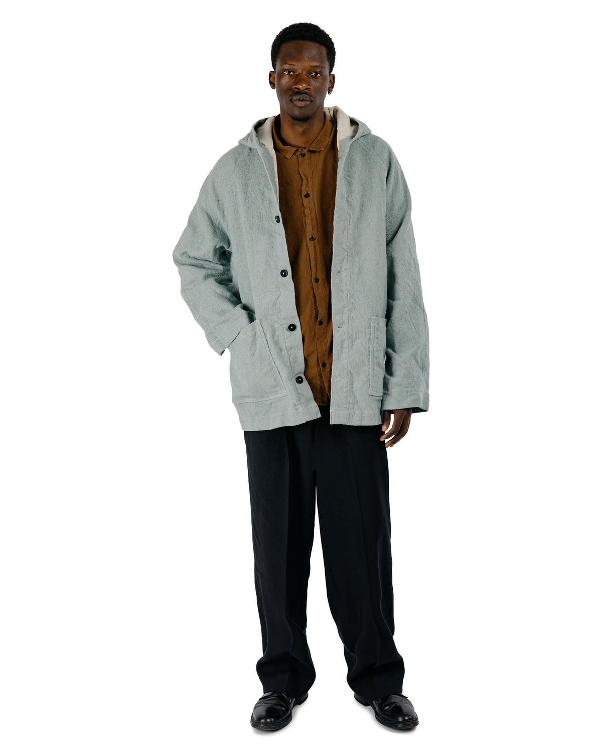 Tender Type 976 Hooded Drafting Coat Blue Wool Carpet Twill Rinsed