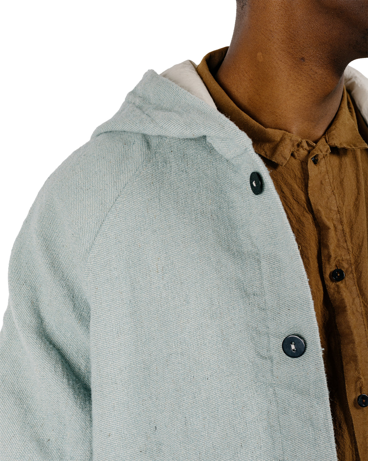 Tender Type 976 Hooded Drafting Coat Blue Wool Carpet Twill Rinsed