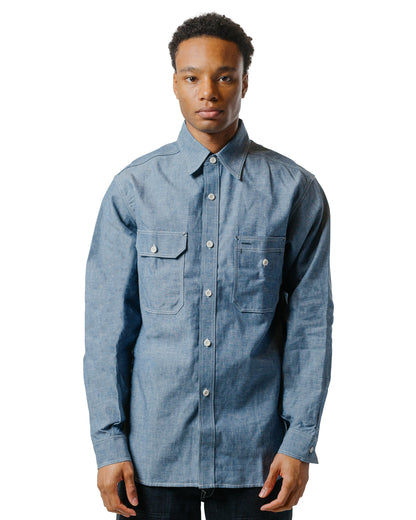 The Real McCoy's MS24004 8HU Chambray Serviceman Shirt Light Blue model front