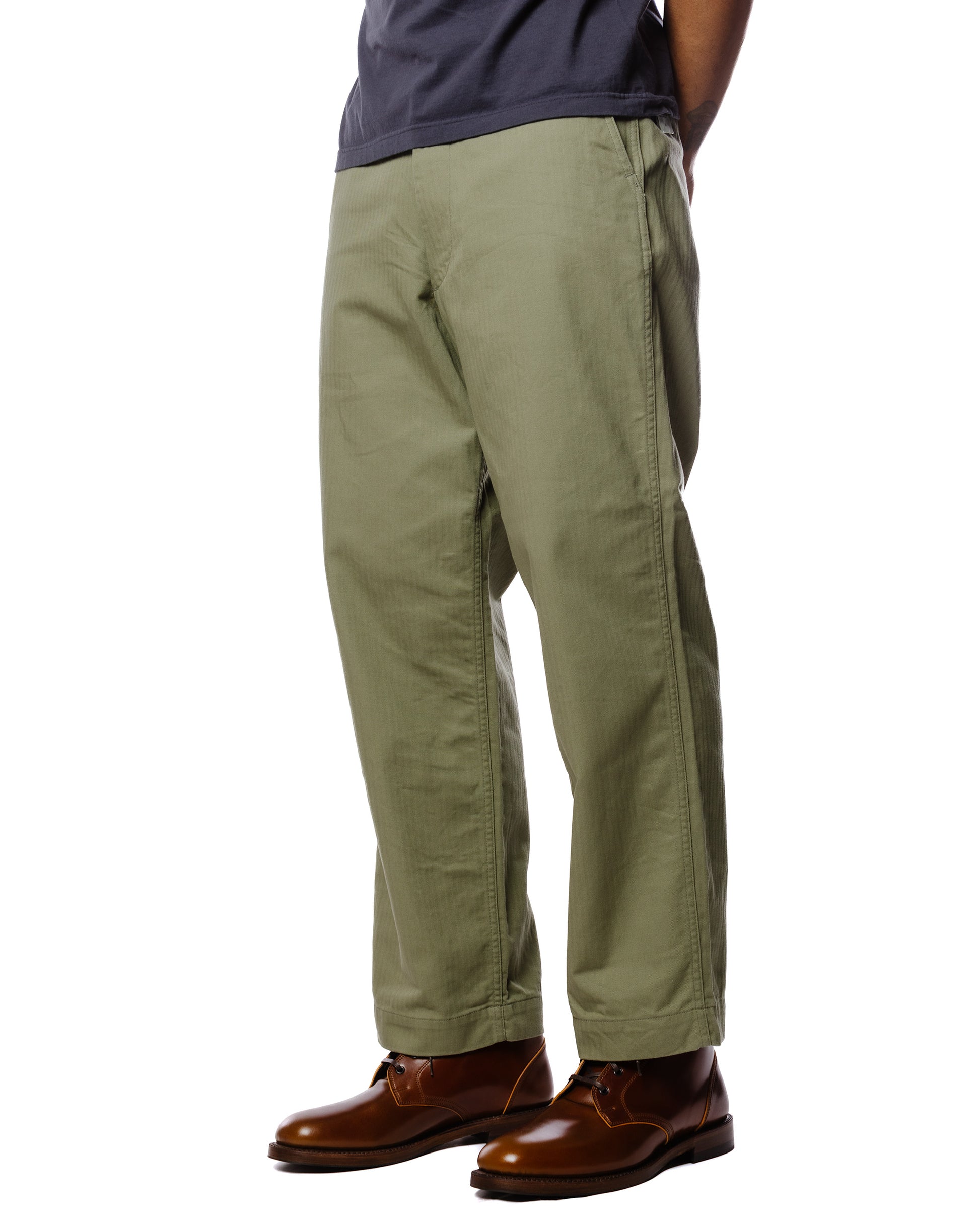 The Corona Utility FP021 Fatigue Slacks 'Desert Slacks 2' NX H.B.T Olive Green Model Close Up