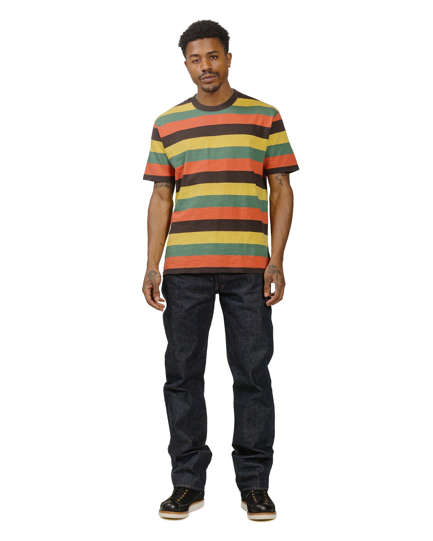 The Real McCoy's BC24002 Buco Stripe Tee S/S Tricolor model full