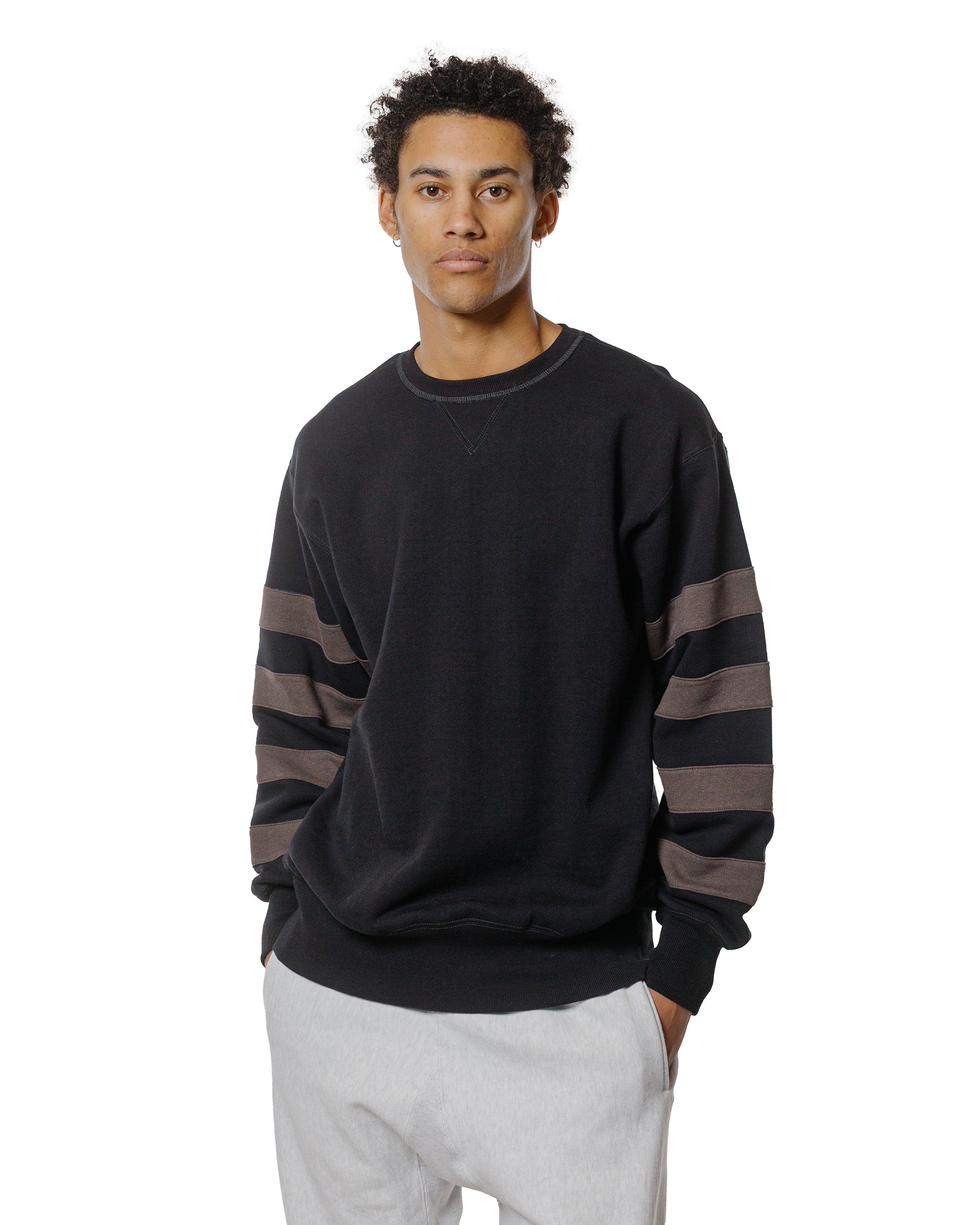 The Real McCoy's BC25101 Buco Striped-Sleeve Sweatshirt Black Charcoal