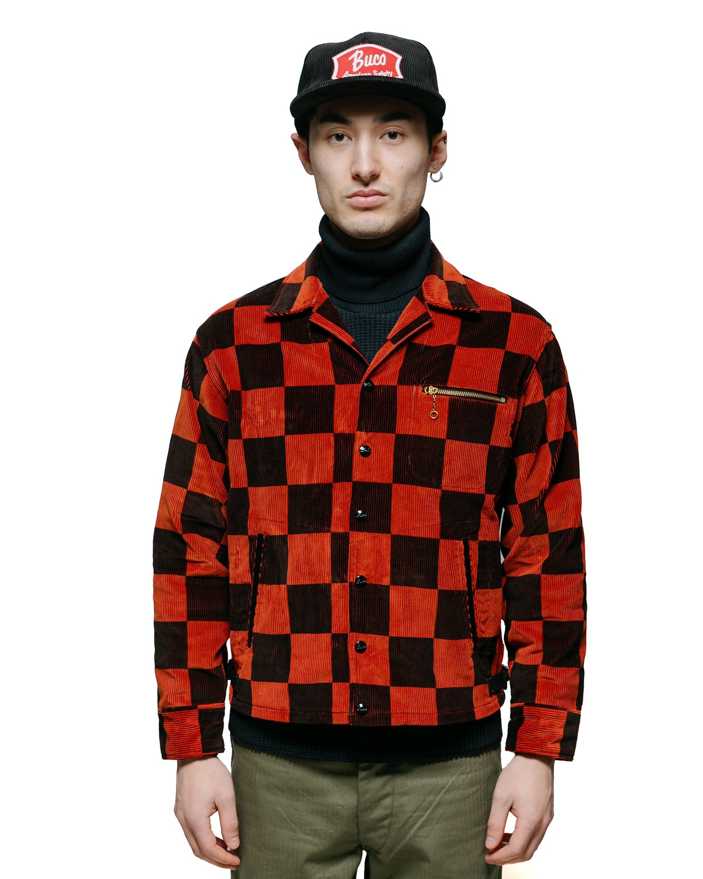 The Real McCoy's BJ23103 Buco Checkered Corduroy Jacket OrangeBlack model front