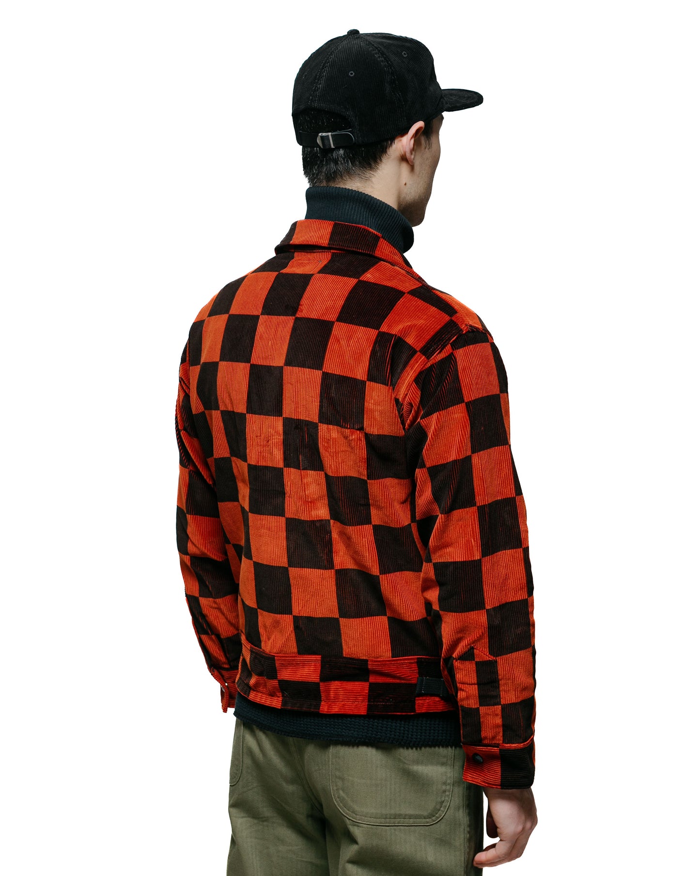 The Real McCoy's BJ23103 Buco Checkered Corduroy Jacket OrangeBlack model back