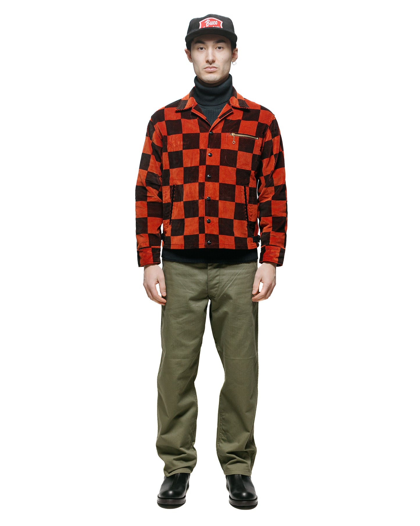 The Real McCoy's BJ23103 Buco Checkered Corduroy Jacket OrangeBlack model full