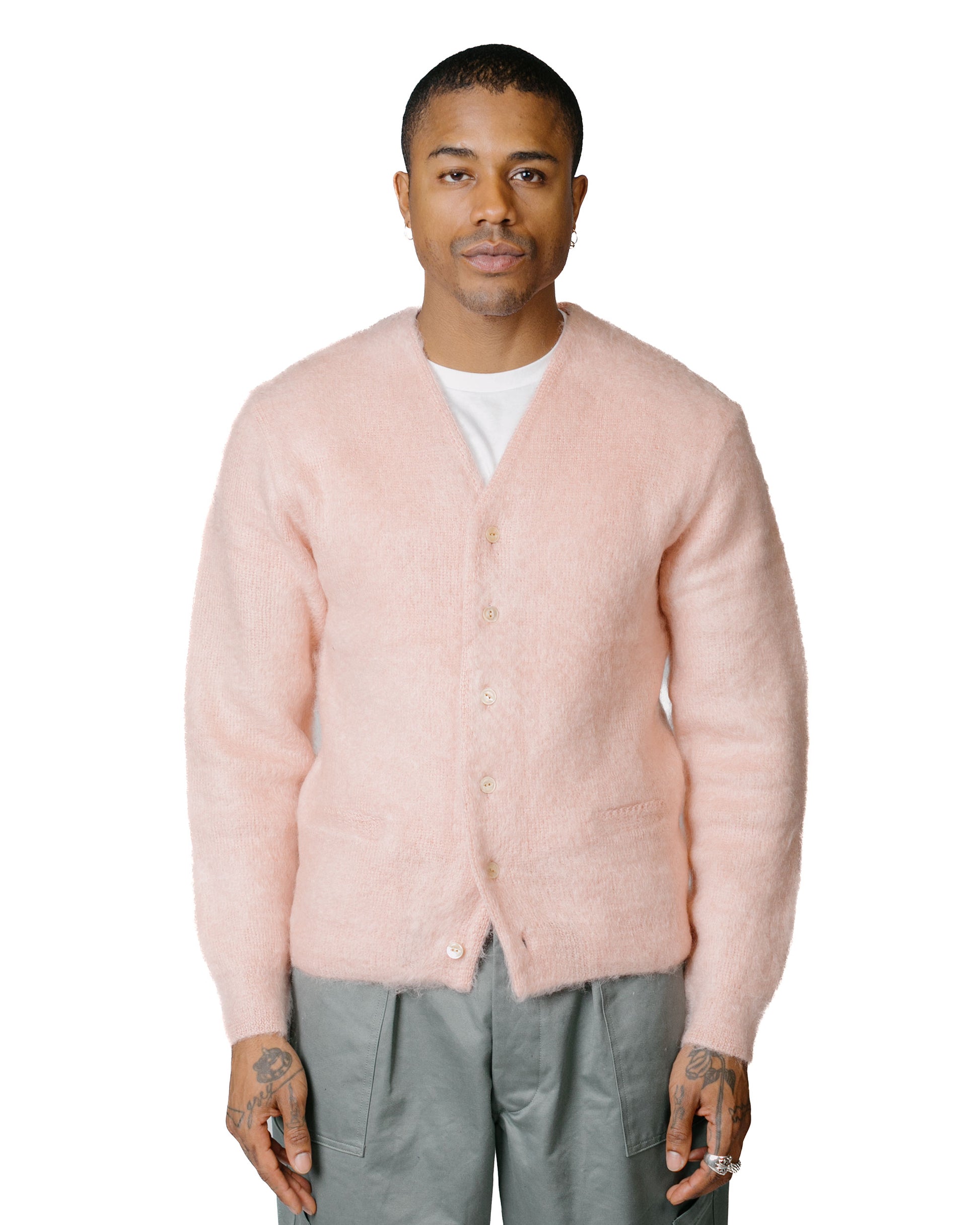 The Real McCoy's MC19103 JM Mohair Cardigan Flamingo model front