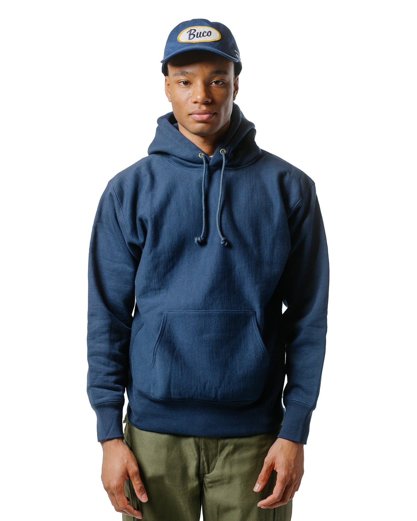 The Real McCoy's MC20113 Heavyweight Hooded Sweatshirt Navy model front