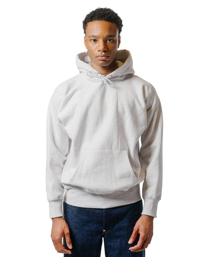 The Real McCoy's MC20113 Heavyweight Hooded Sweatshirt Silver Grey model front