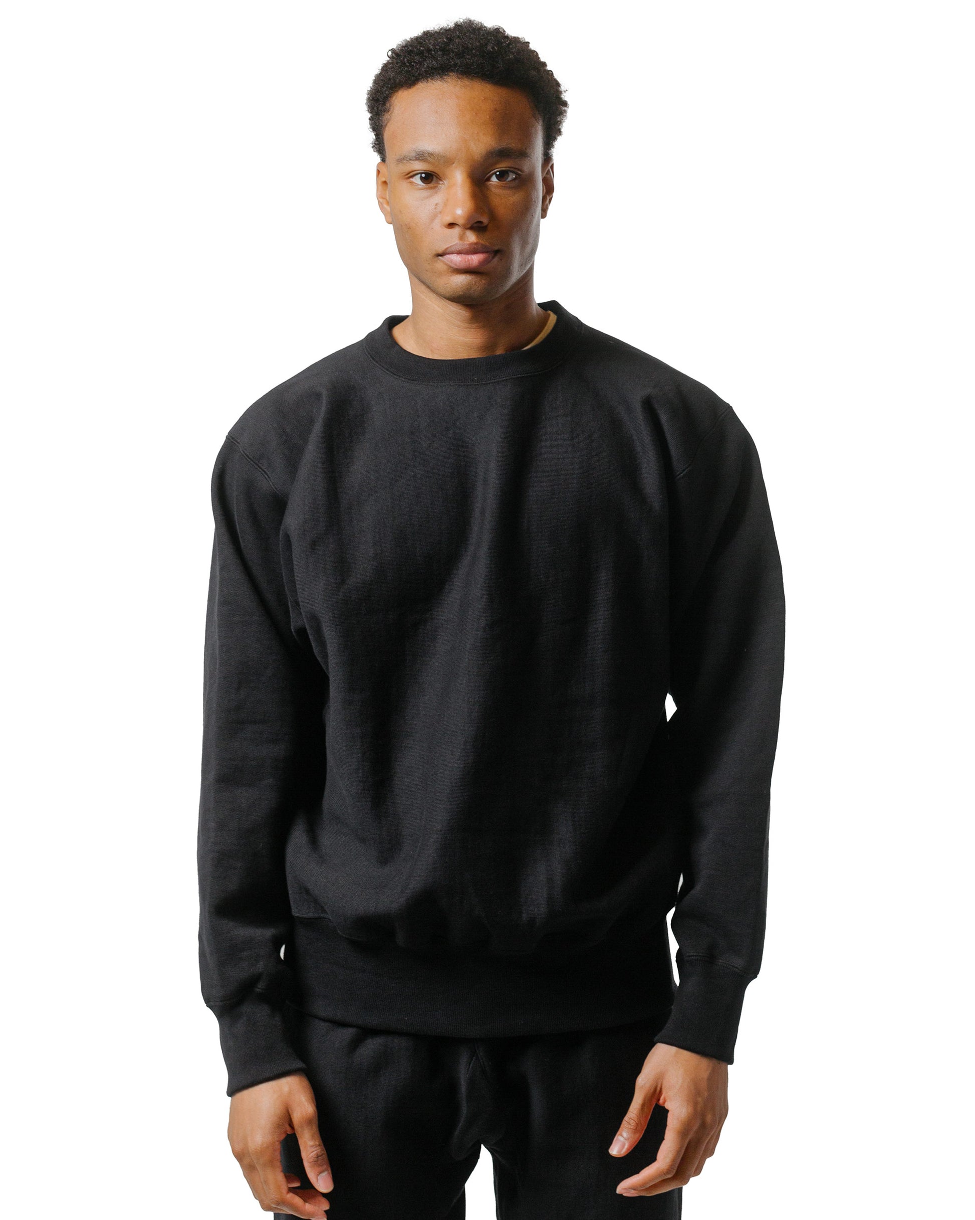 The Real McCoy's MC20114 Heavyweight Crewneck Sweatshirt Black model front