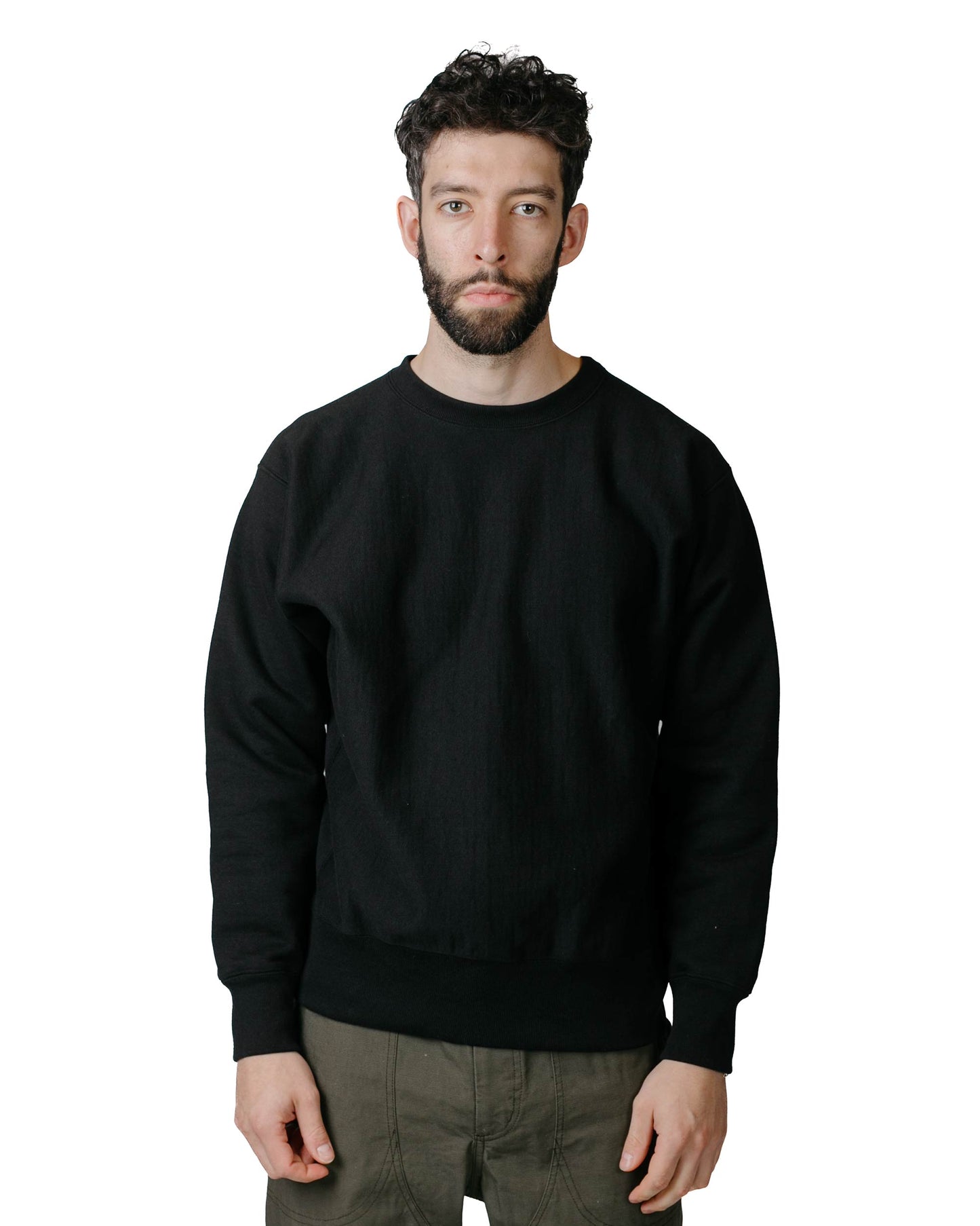 The Real McCoy's MC20114 Heavyweight Crewneck Sweatshirt Black Model Front