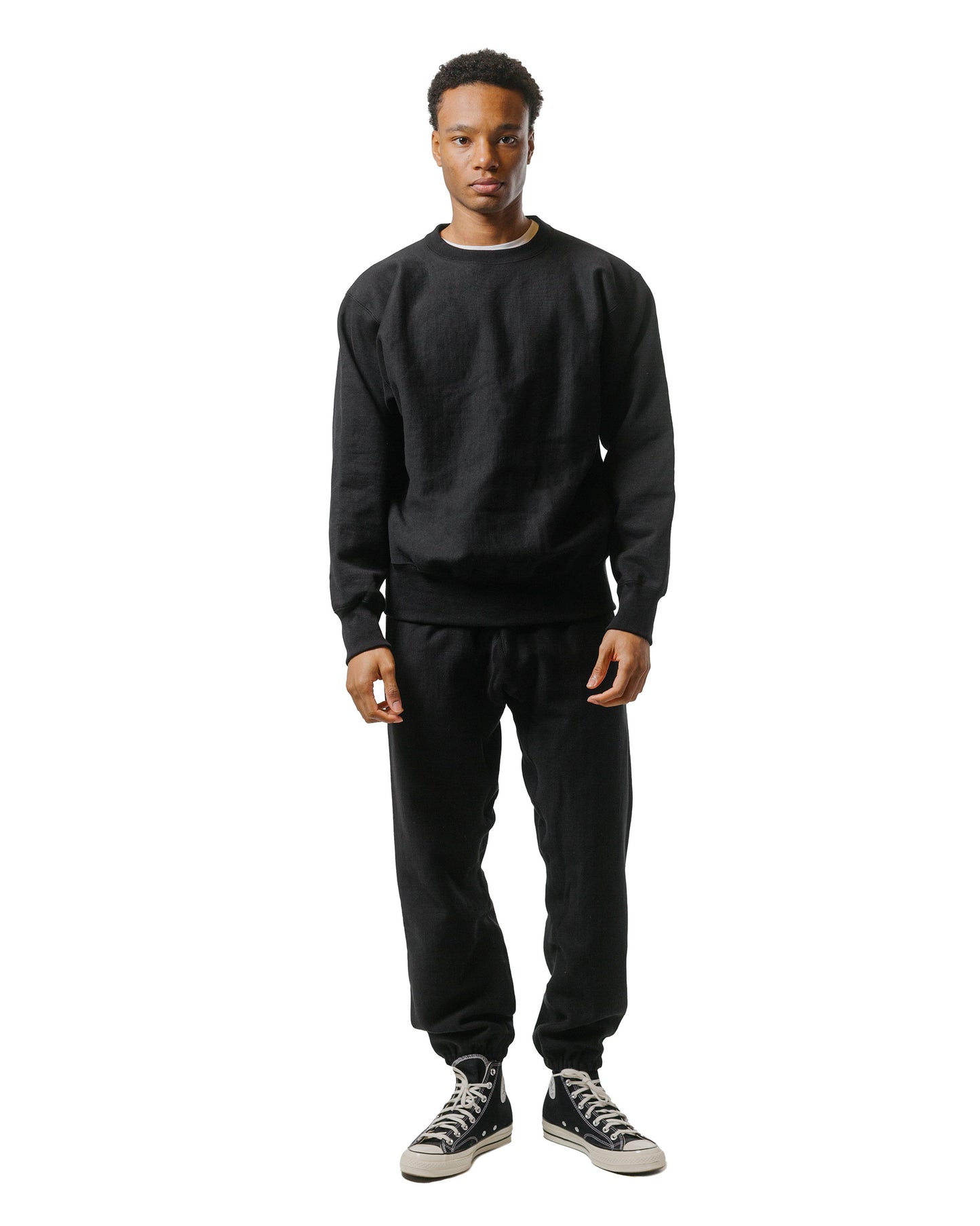 The Real McCoy's MC20114 Heavyweight Crewneck Sweatshirt Black model full