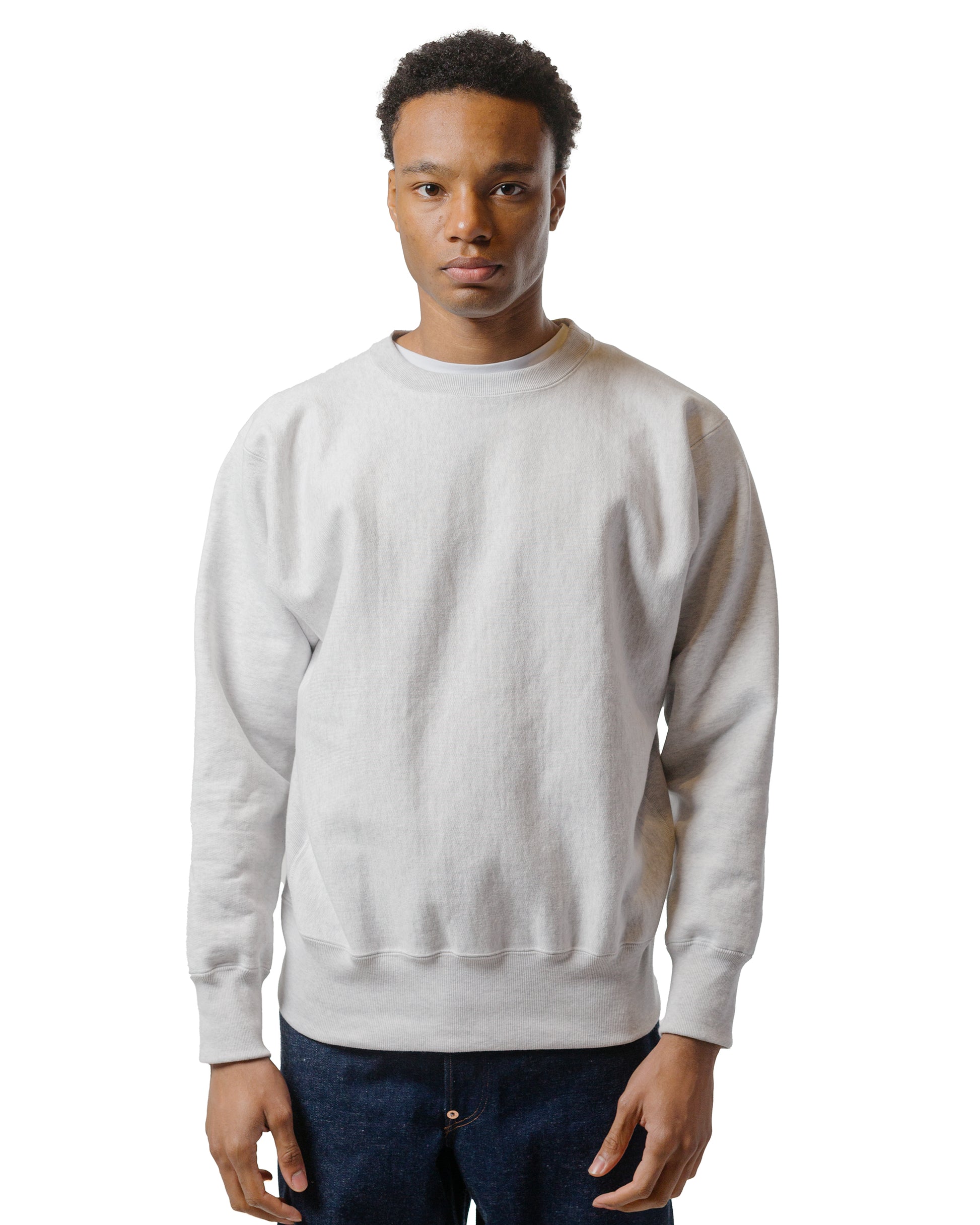 The Real McCoy's MC20114 Heavyweight Crewneck Sweatshirt Silver Grey model front