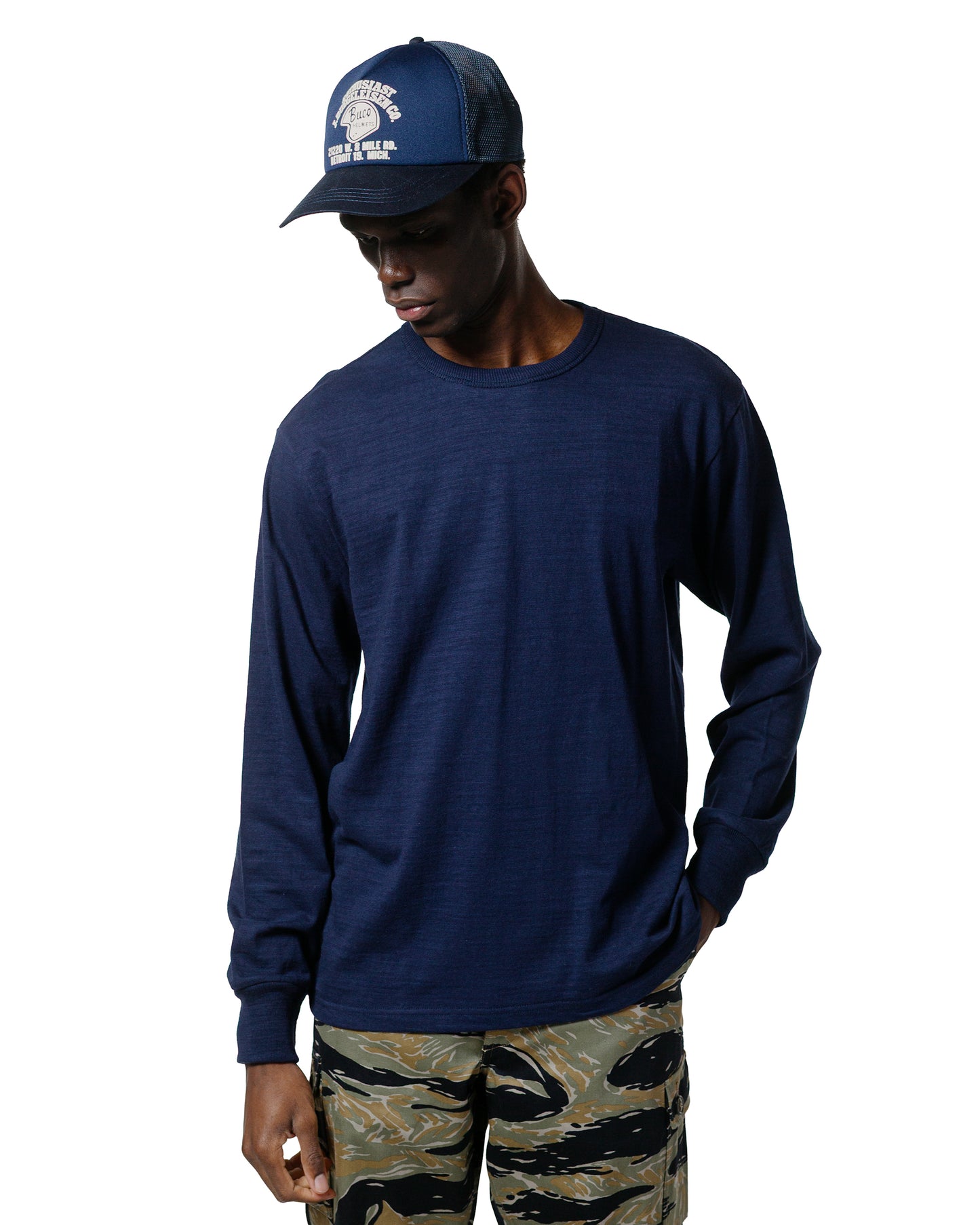 The Real McCoy's MC21109 Athletic L/S T-Shirt / Loop-Wheel Navy