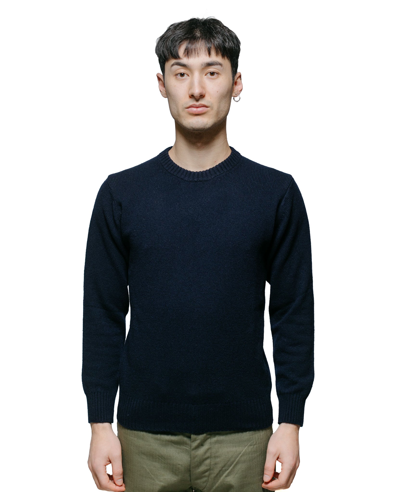 The Real McCoy's MC21114 Wool Crewneck Sweater Navy model front