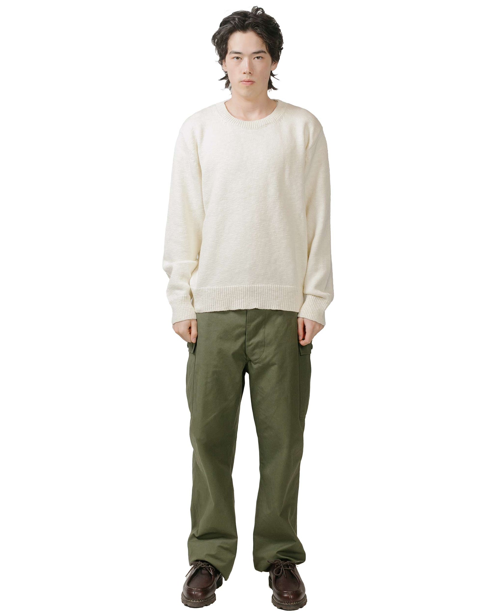 The Real McCoy's MC23014 Cotton Crewneck Sweater Ecru model full