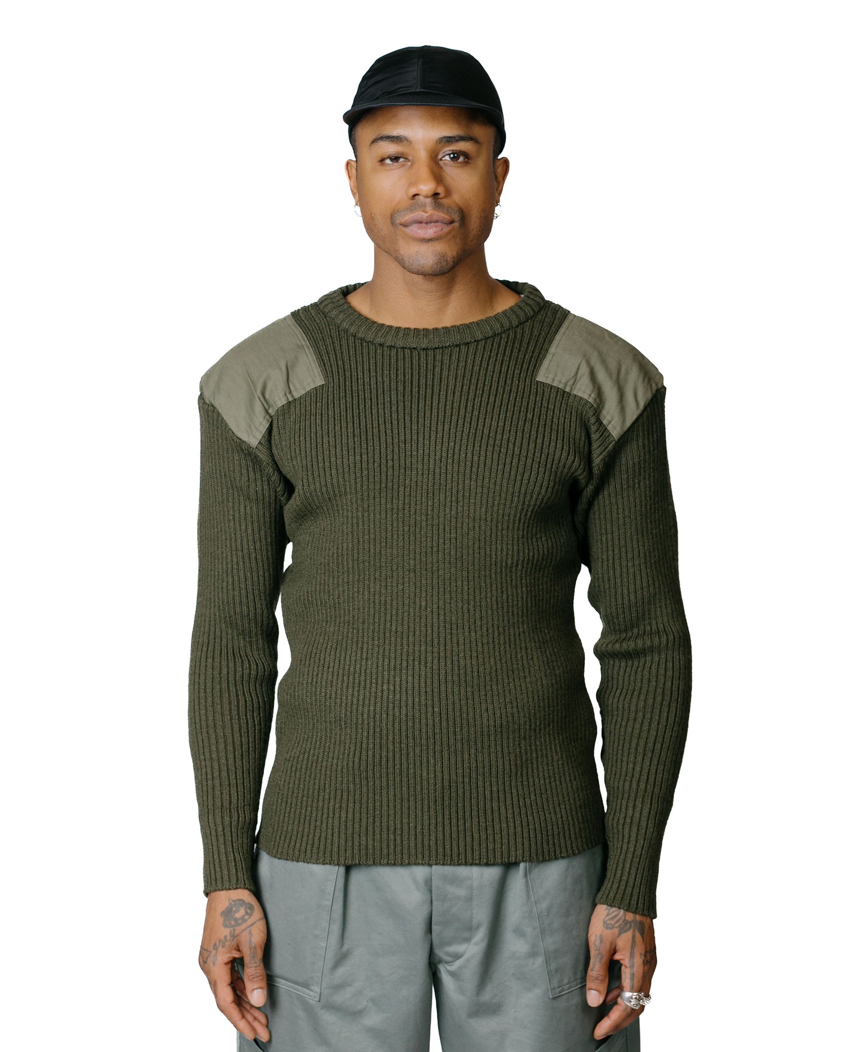The Real McCoy's MC23104 Sweater, Service Wool Olive model front
