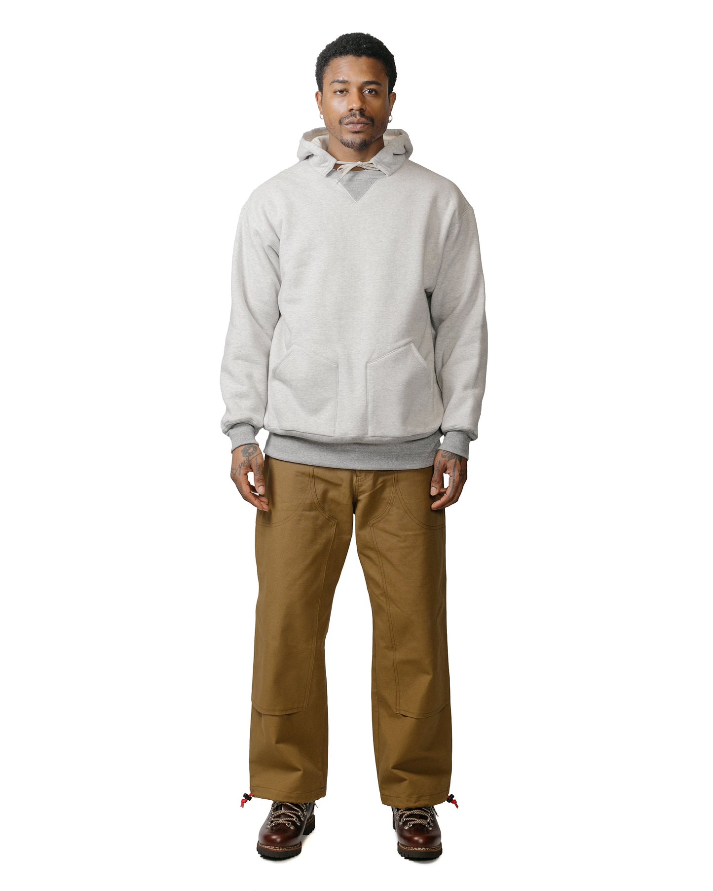 The Real McCoy's MC23116 Double-Face Hooded Sweatshirt Grey model full