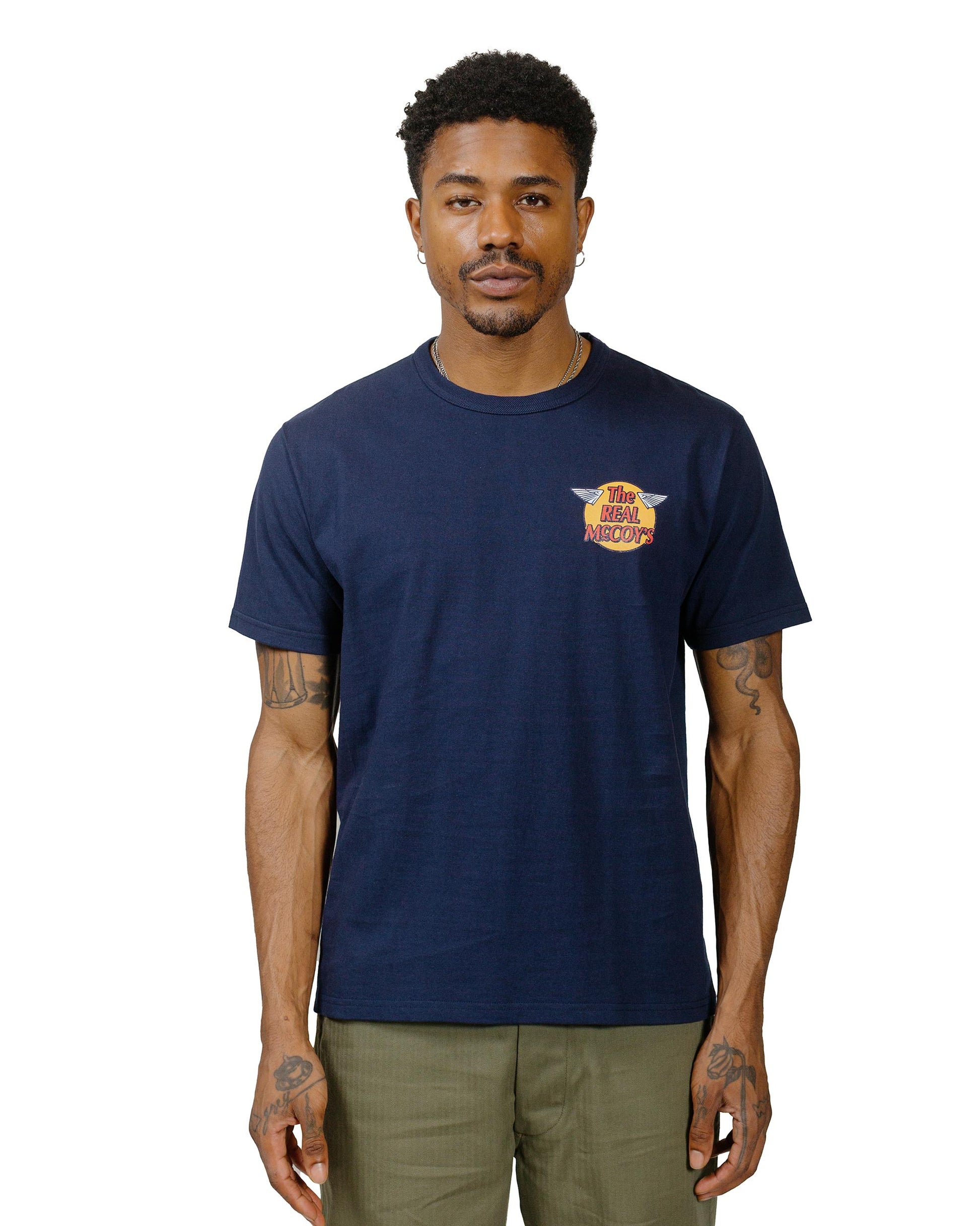 The Real McCoy's MC24004 The Real McCoy's Logo Tee S/S Navy model front