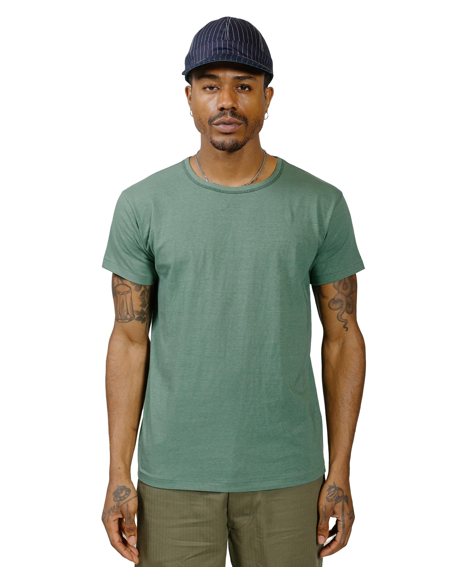 The Real McCoy's MC24014 Undershirt, Cotton, Summer Green model front