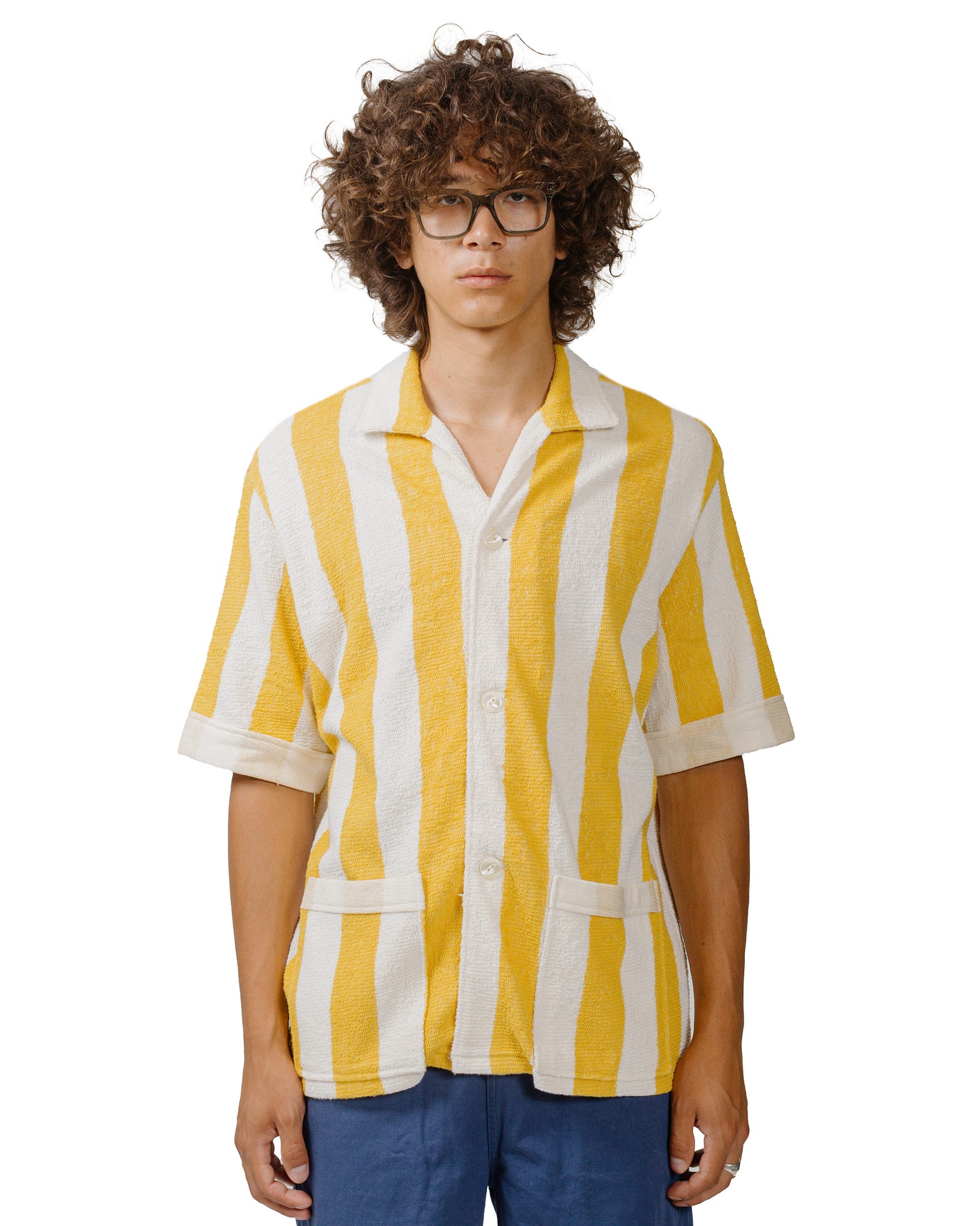 The Real McCoy's MC24015 Stripe Cotton Pile Beach Shirt Yellow model front