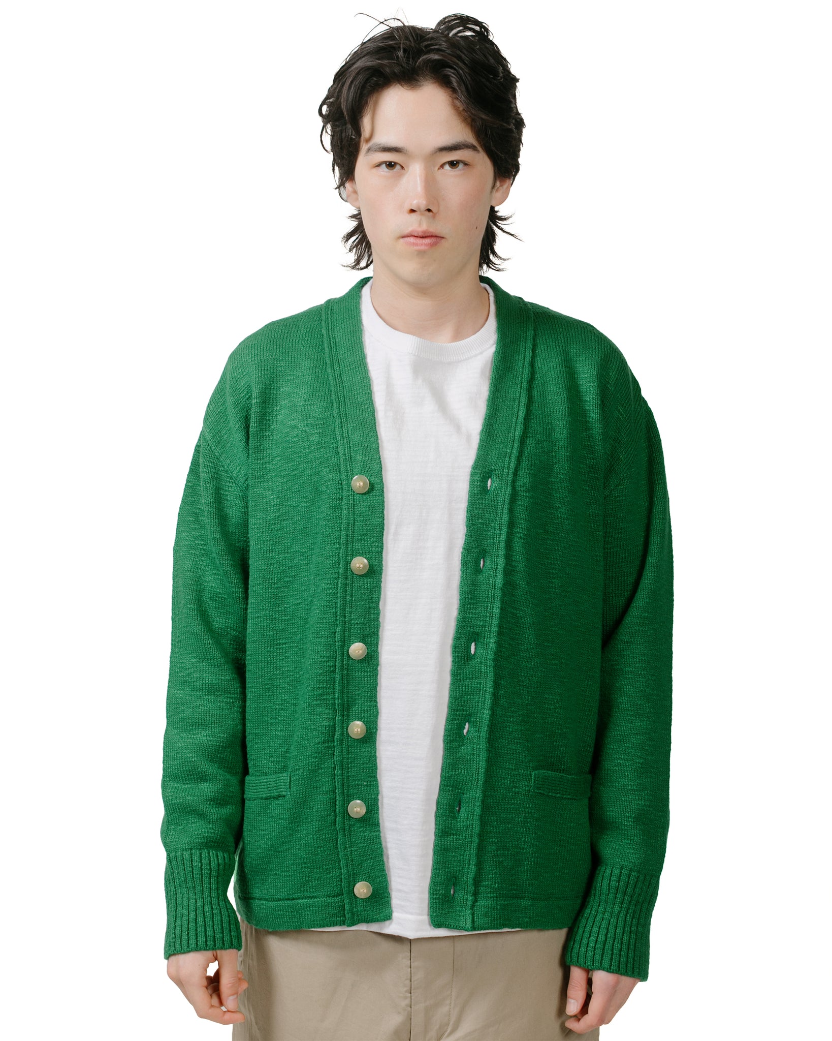 The Real McCoy's MC24016 Cotton Summer Cardigan Green model front