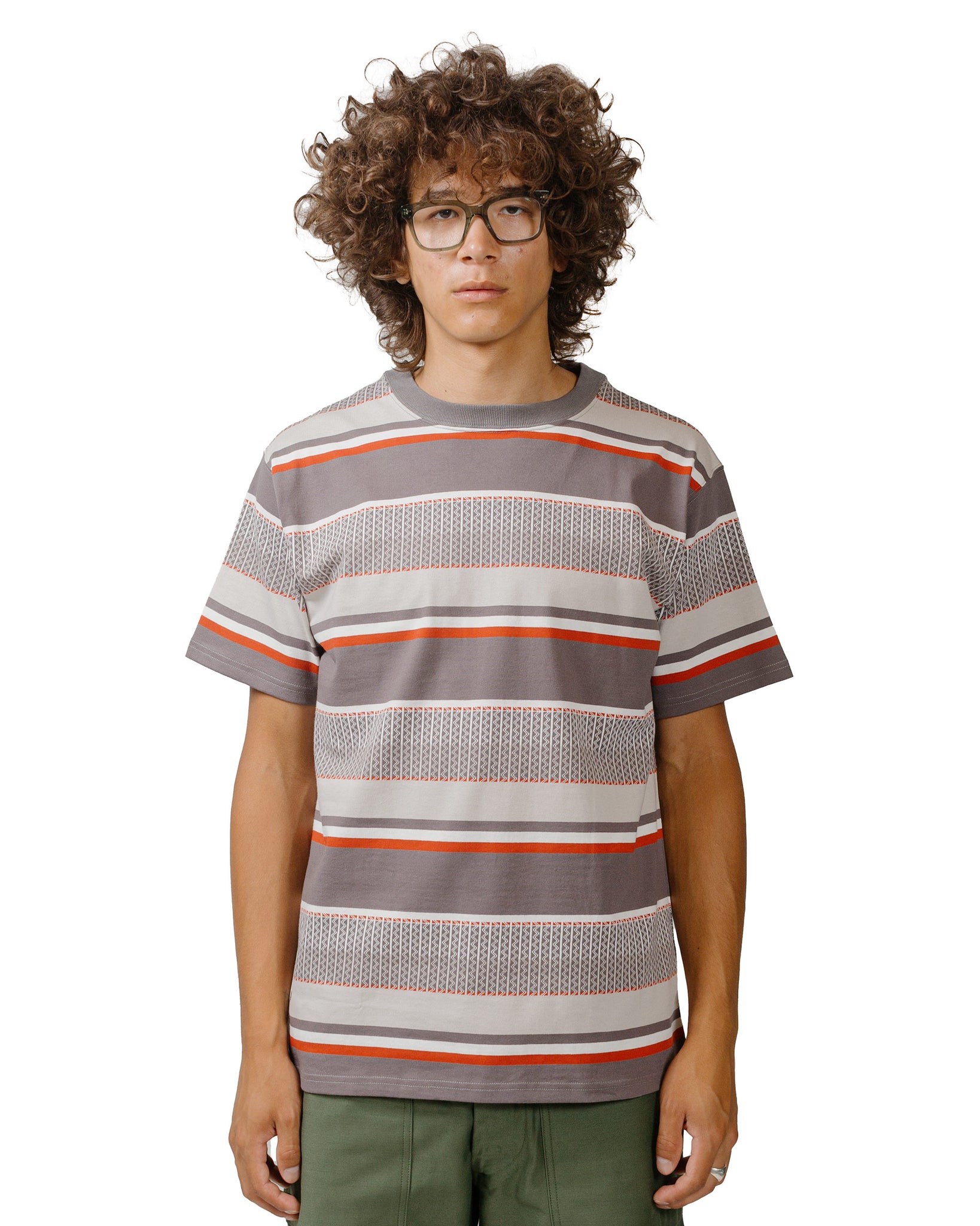 The Real McCoy's MC24017 Jacquard Knit Stripe Tee Gray model front