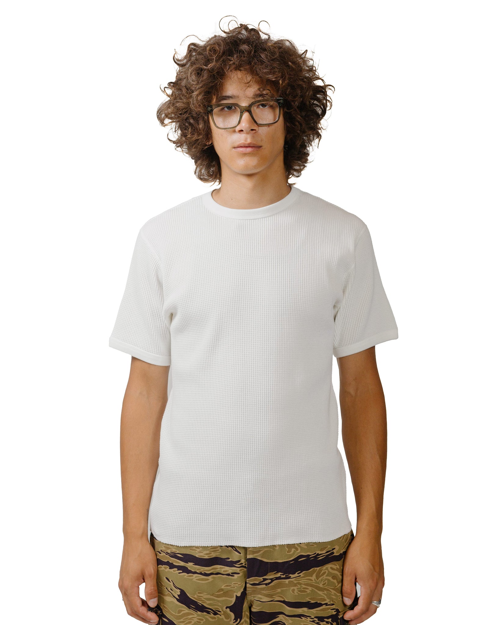 The Real McCoy's MC24018 Waffle Thermal Shirt S/S White model front