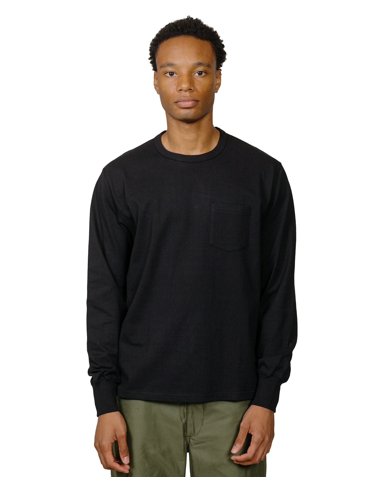 The Real McCoy's MC24019 Pocket Tee LS Black model front