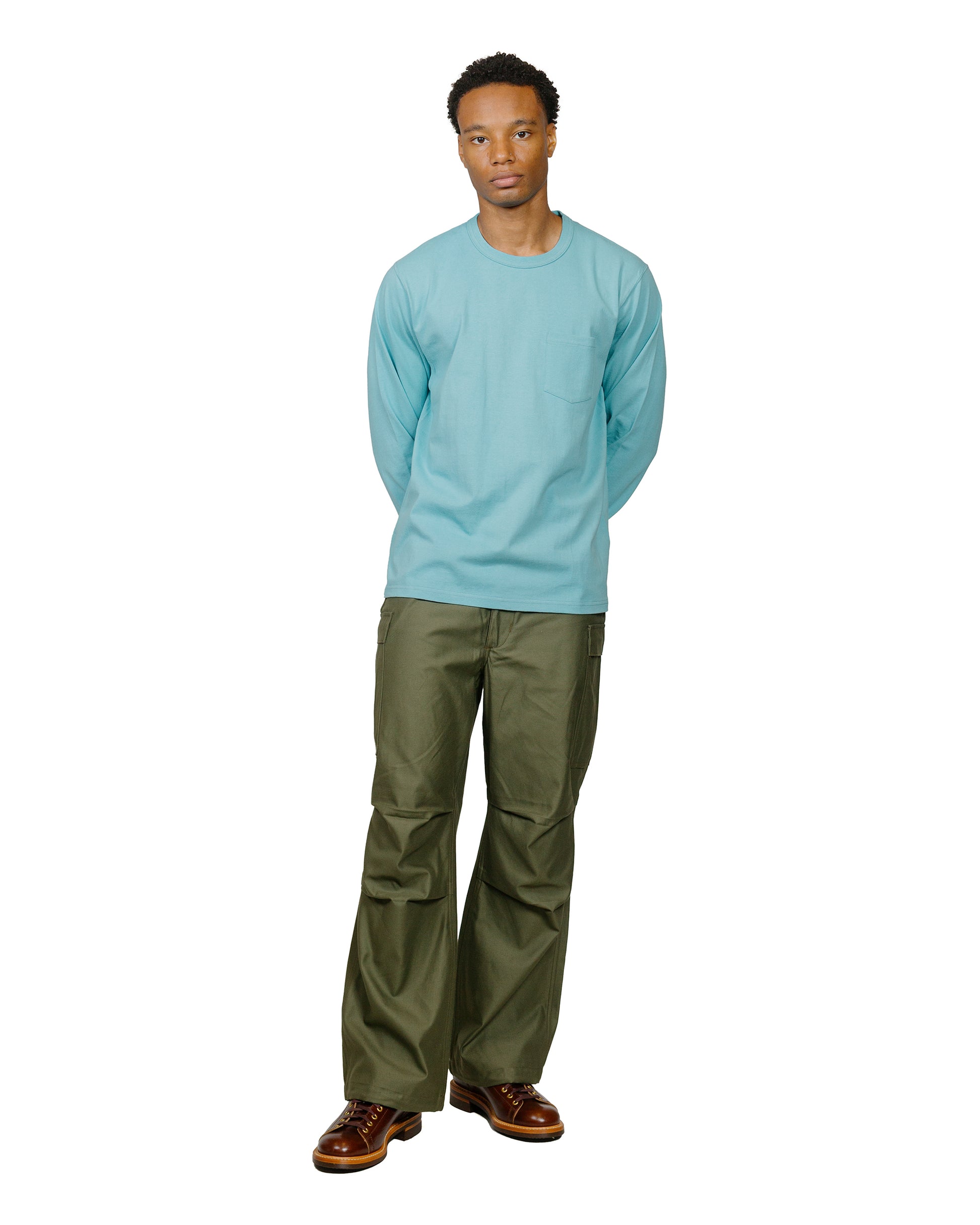 The Real McCoy's MC24019 Pocket Tee LS Teal model full