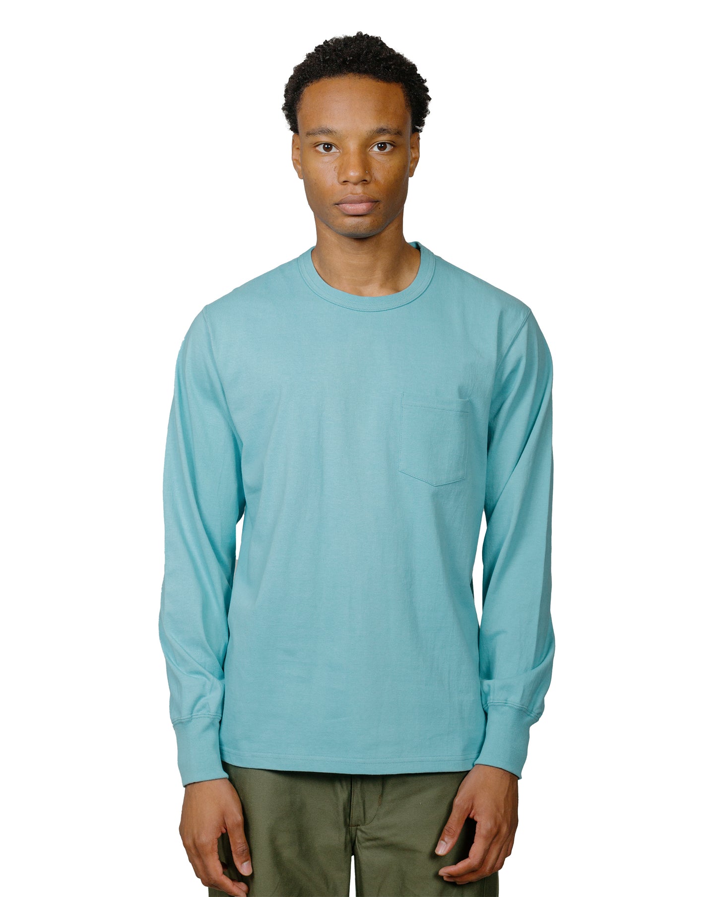 The Real McCoy's MC24019 Pocket Tee LS Teal model front