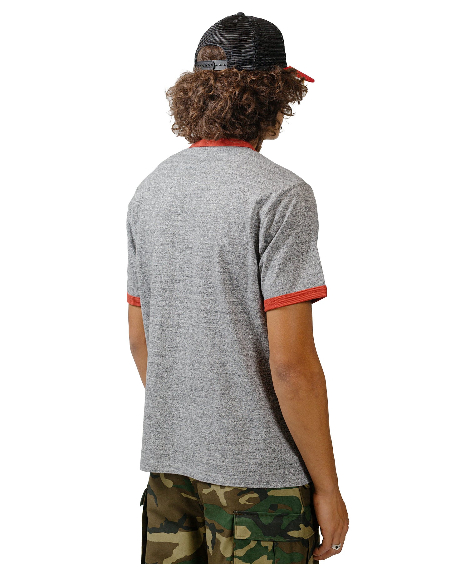 The Real McCoy's MC24020 Pocket Tee / Heather Gray, Ringer Gray/Cherry model back