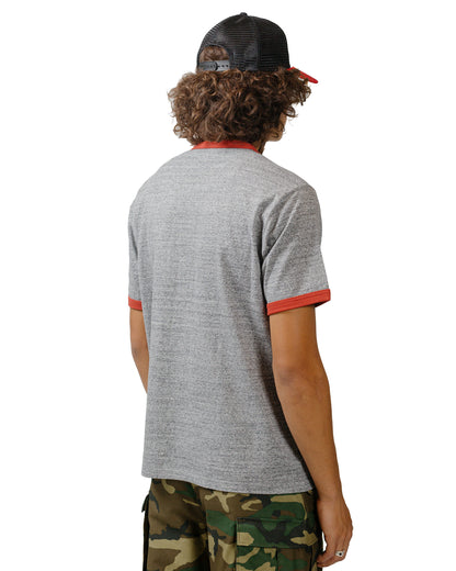 The Real McCoy's MC24020 Pocket Tee / Heather Gray, Ringer Gray/Cherry model back