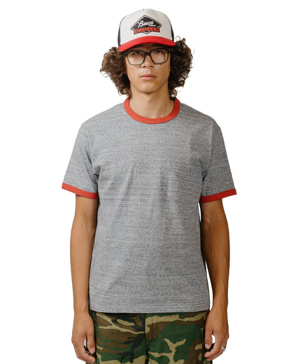 The Real McCoy's MC24020 Pocket Tee / Heather Gray, Ringer Gray/Cherry model front