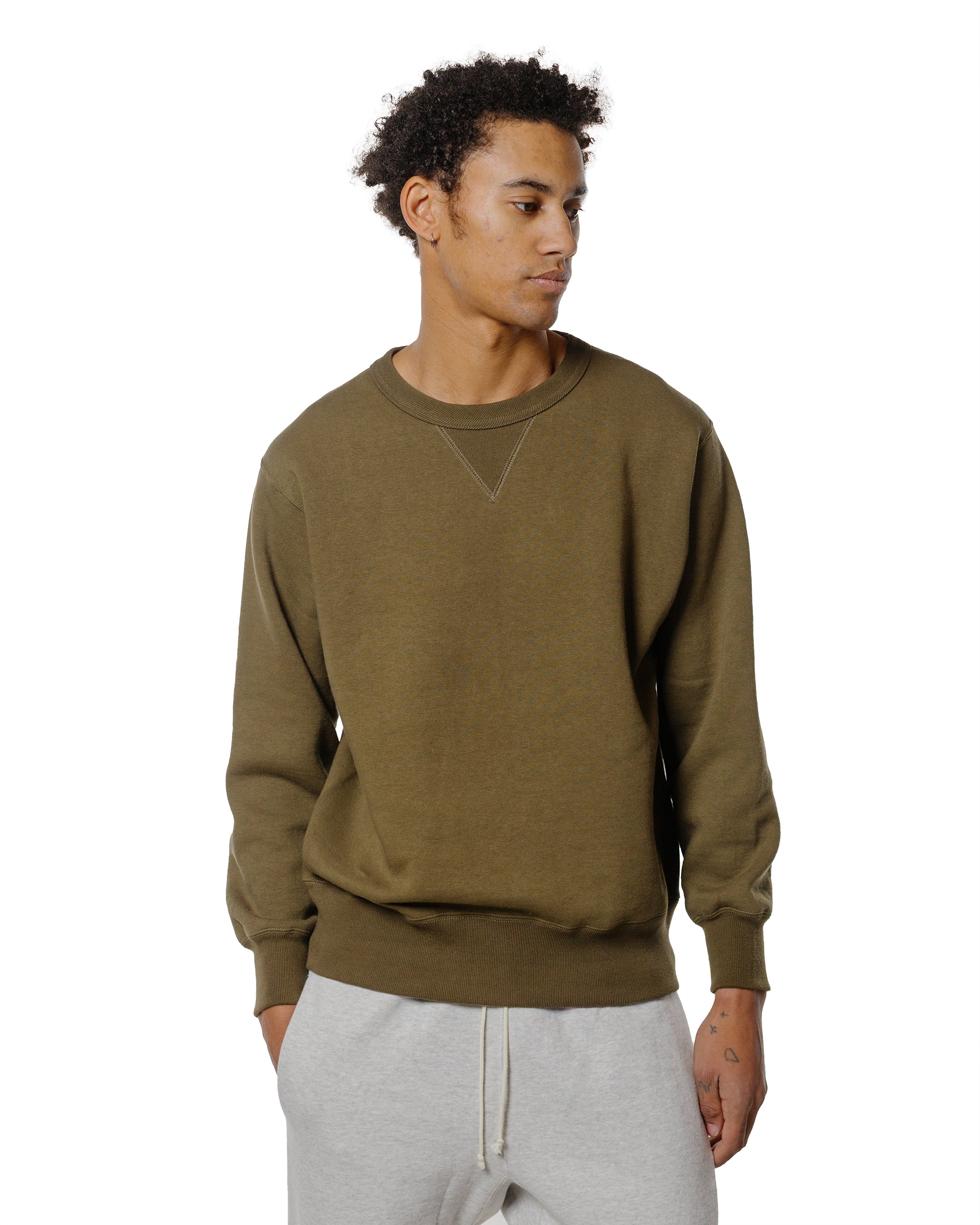The Real McCoy's MC24113 10 Oz. Loopwheel Crewneck Sweatshirt Olive