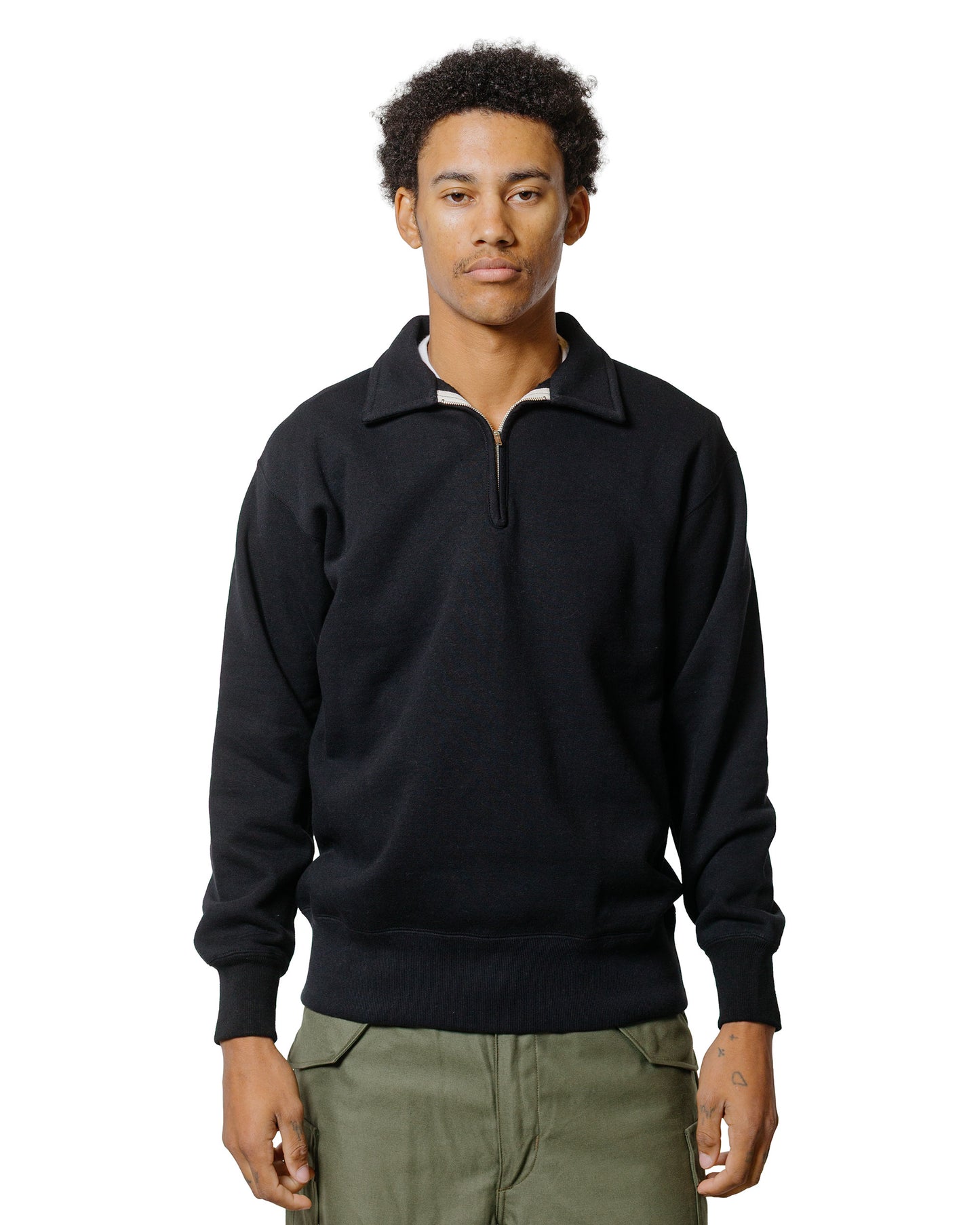 The Real McCoy’s MC24115 10 Oz. Loopwheel 1/4 Zip Sweatshirt Black