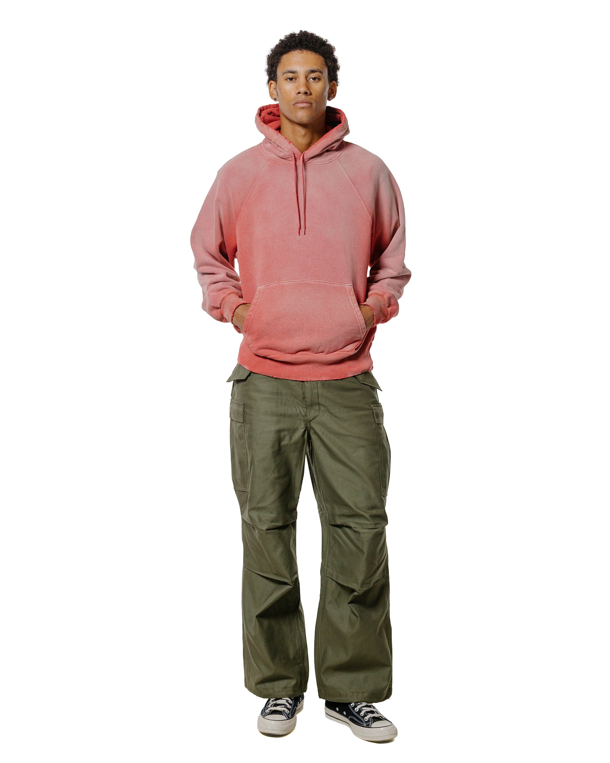 The Real McCoy’s MC24119 9 Oz. Loopwheel Raglan Hooded Sweatshirt Faded Cherry